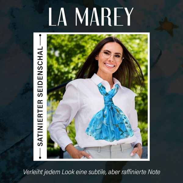 LA MAREY Satinschal aus 100% Maulbeerseide, Blumenmuster, Blau image number 2