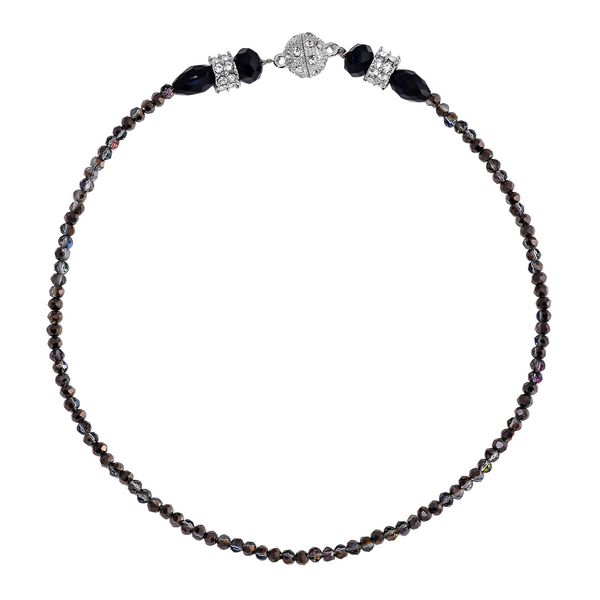 2er Set mehrschichtiger Halsketten und Ohrringe, Graue, schwarze Kristallperlen und weiße Kristalle image number 6