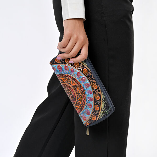 Handbemalte Leder Geldb&ouml;rse RFID, Navy, 22.8 x 2.5 x 12.7 cm image number 4