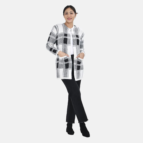 Karierter Cardigan mit 2 Taschen, Schwarz und weiß image number 0