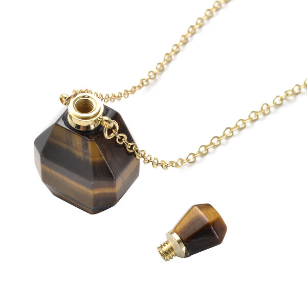 Tigerauge Parf&uuml;mflaschen-Anh&auml;nger mit Kette in Goldton, 73,50 ct. image number 3