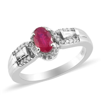 Afrikanischer Rubin und Zirkon-Ring, (Fissure gef&uuml;llt), 925 Silber platiniert