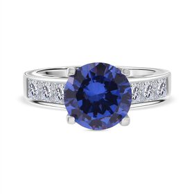 Lustro Stella Blauer Saphir-Farbener Zirkonia, Weißer Zirkonia Ring 925 Silber rhodiniert (Größe 17.00)