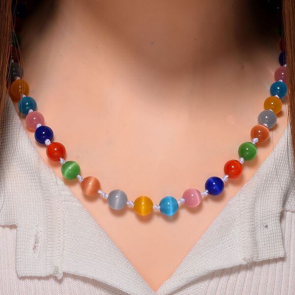 Mehrfarbige Katzenaugen Halskette mit Chatoyance-Effekt, 50 cm image number 2