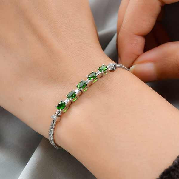 Natürliches Chromdiopsid und Zirkon-Armband, ca. 19 cm, 925 Silber platiniert, ca. 2,07 ct image number 3