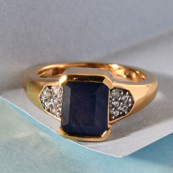 Masoala Saphir und Zirkon Ring, 925 Silber vergoldet, 3,39 ct. image number 2