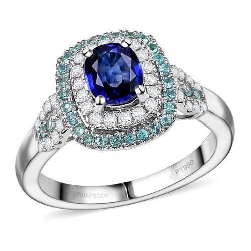 RHAPSODY zertifiziert und geprüft AAAA ceylonfarbener blauer Saphir, Paraiba Turmalin und VS Diamant Ring in 950 Platin - 1,84 ct. image number 0