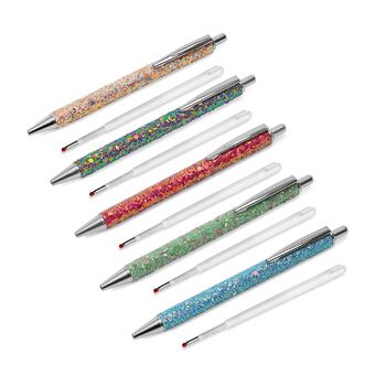 Glitzer-Kugelschreiber Set, 5er-Pack, Mehrfarbig, inkl. 5 Ersatzminen