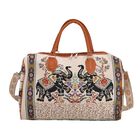 Life style Color:Off white with black elephants print /Profile:Duffel bag wall(exterior):Polyester Lining(interior): polyester; Pockets(exterior):Zipped-1;Button-1,Pockets(interior):Card slot-5 Measurement:45*23*27cm