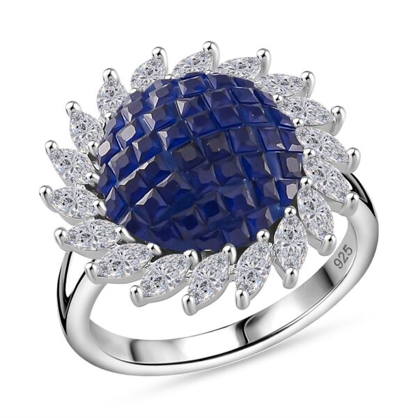 Blauer und wei&szlig;er Zirkonia Halo Ring image number 4