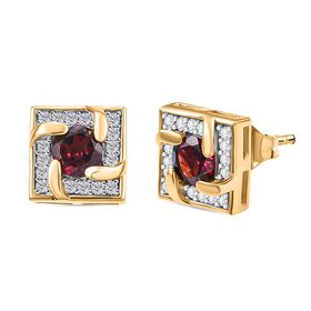 AA Rhodolith Granat, Weißer Zirkon Ohrringe 925 Silber 750 Gelbgold Vermeil ca. 1.60 ct