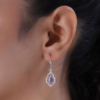 AAA Tansanit und Zirkon-Ohrh&auml;nger, 925 Silber platiniert, 1,02 ct.