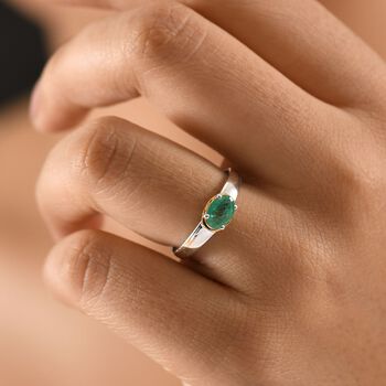 Gemfields Kagem Sambischer Smaragd Ring 925 Silber Rhodiniert und 750 Gelbgold Vermeil (Gr&ouml;&szlig;e 19.00) ca. 0.75 ct