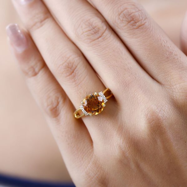 Serra Gaucha Citrin, Wei&szlig;er Zirkon Ring, 925 Silber Gelbgold Vermeil, (Gr&ouml;&szlig;e 16.00) ca. 2.80 ct image number 3