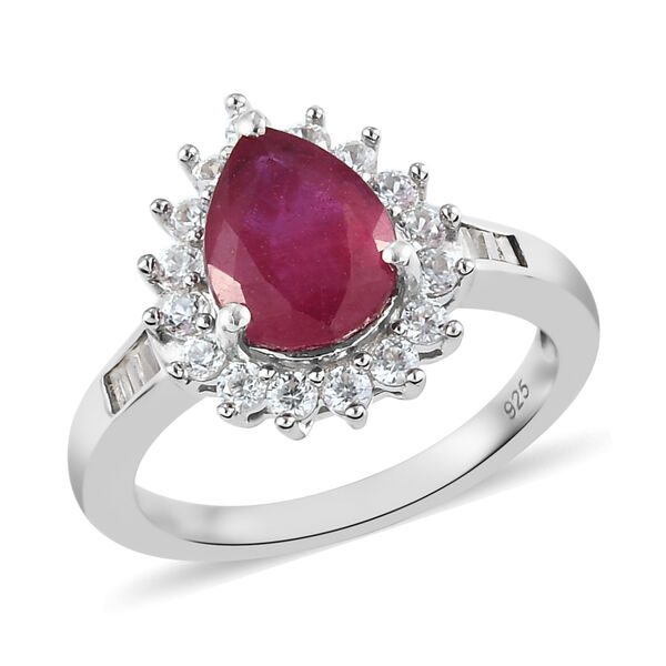 Afrikanisher Rubin(Fissure gefüllt) und Zirkon Ring 925 Silber platiniert image number 4