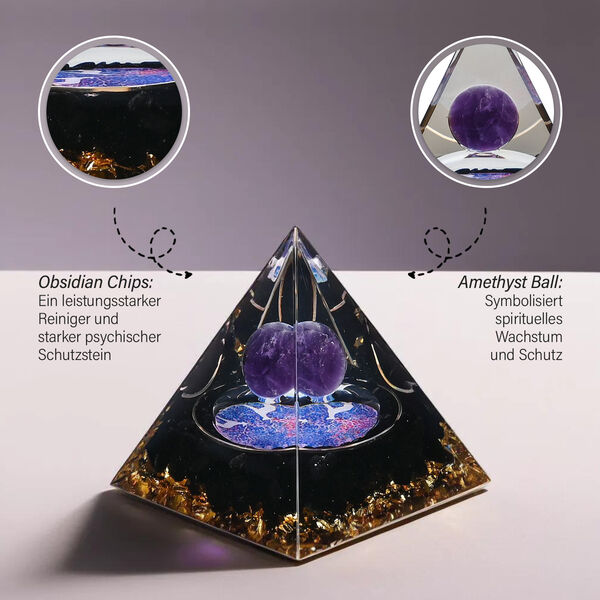 Edelstein Pyramide mit Obsidian und Amethyst, Amethyst image number 4