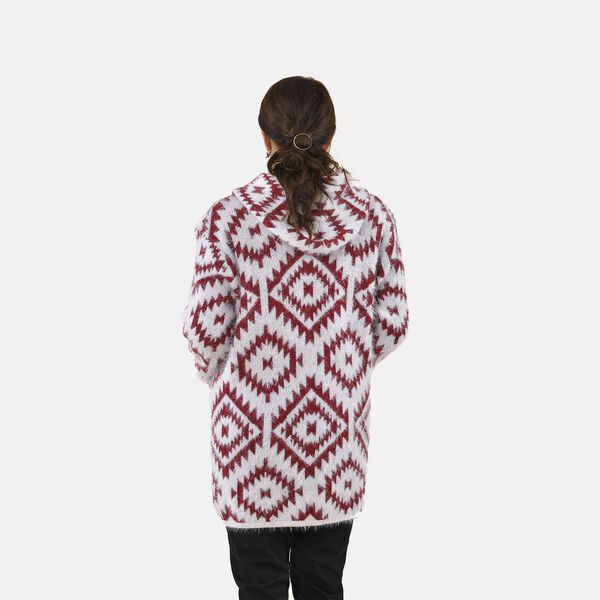 TAMSY - Kuschelweicher, langer Cardigan mit Kapuze und Taschen, 110x82cm, rot wei&szlig; image number 2