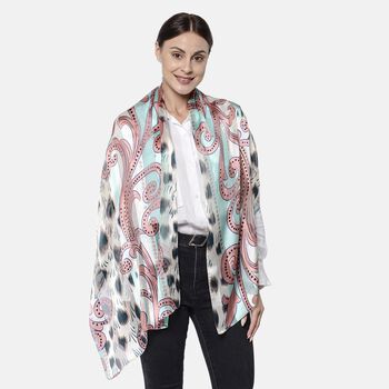 LA MAREY - 100% nat&uuml;rlicher, bedruckter Maulbeerseiden-Schal in Geschenkbox, 50x165 cm, Nude-T&uuml;rkis