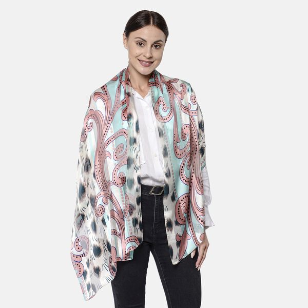 LA MAREY: Bedruckter Schal aus 100%  Maulbeerseide, Leo-Print und Schn&ouml;rkel-Muster, inkl. Geschenkbox, Sand-T&uuml;rkis-Rosa&nbsp; image number 0