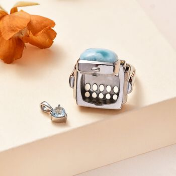 GP Art D&eacute;co Kollektion - AA Larimar, himmelblauer Topas, Neon Apatit und blauer Saphir-Ring und Anh&auml;nger - 10,16 ct.