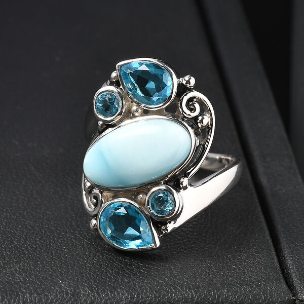 Sajen Silber - AAA Larimar, Schweizer Blauer Quartz Dublett Ring 925 Silber rhodiniert (Größe 18.00) ca. 6.10 ct image number 2