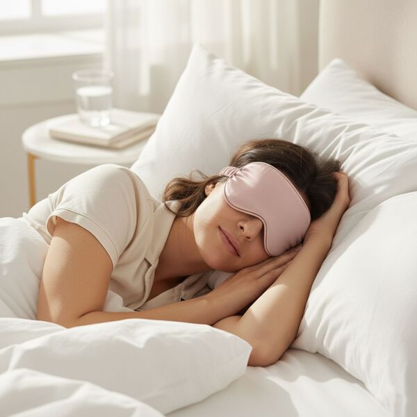LA MAREY Augenmaske aus 19mm 100% Maulbeerseide mit 100% Seidenfüllung, Rosa image number 1