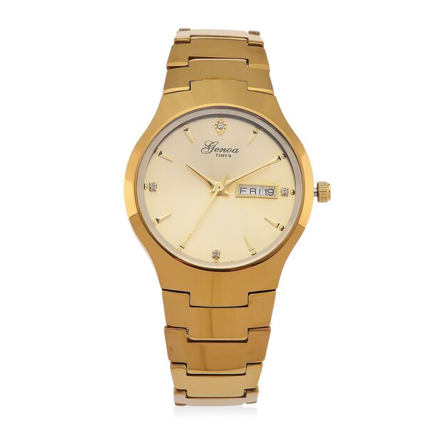 GENOA TIME V2 Uhr mit Japanischem VJ33 Quarzwerk, 36 mm, Zifferblatt mit Kristallen und Datumsanzeige, Armband aus Wolframstahl, 3 ATM wasserdicht, vergoldet image number 0
