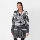 Langer Cardigan mit Taschen und Knopf, gestrickt, Einheitsgröße Geometrisch