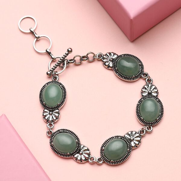 Grünes Aventurin-Armband, ca. 20 cm, silberfarben, schwarz oxidiert ca. 40,00 ct image number 2