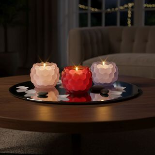 3er Set - Duftkerze Traubenform Schwarzer Granatapfel, Agarholzrose, Franz&ouml;sischer Lavendel, Glas 7.5 x 7 cm