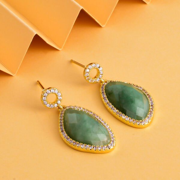 Gr&uuml;ner Aventurin, Wei&szlig;er Zirkonia Ohrringe Reines Messing ca. 13,00 ct image number 1