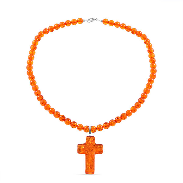 AAA Natürlicher, baltischer Bernstein Kreuz-Kette, 925 Silber ca. 140,00 ct image number 0