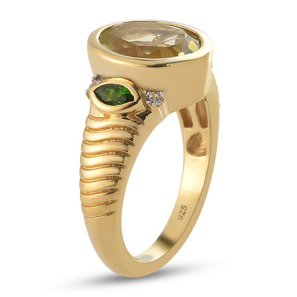 Ouro Verde-Quarz und Nat&uuml;rlicher Chromdiopsid Ring 925 Silber vergoldet image number 5