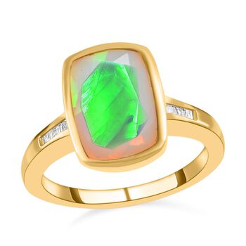 Nat&uuml;rlicher, &auml;thiopischer Welo Opal und wei&szlig;er Diamant-Ring, 925 Silber Gelbgold Vermeil (Gr&ouml;&szlig;e 21.00) ca. 2.35 ct