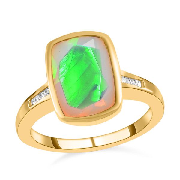 Natürlicher, äthiopischer Welo Opal und weißer Diamant-Ring, 925 Silber Gelbgold Vermeil (Größe 21.00) ca. 2.35 ct image number 4