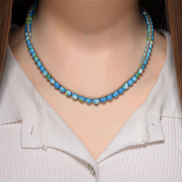 Flexible blaugrüne Regenblumen-Yuhua-Quarzit Halskette - 80 ct. image number 2