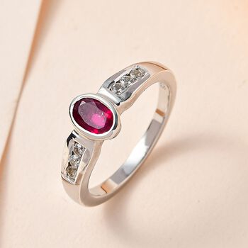 Afrikanischer Rubin (Fissure gef&uuml;llt), wei&szlig;er Zirkon Ring, 925 Silber platiniert (Gr&ouml;&szlig;e 19.00) ca. 0.91 ct