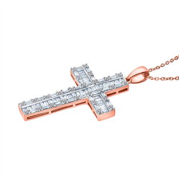 LUXURIANT SGL zertifizierter SI-GH Labor Diamant Kreuz Anh&auml;nger mit 50cm Kette, 925 Silber 750 Ros&eacute;gold Vermeil - 1 ct.