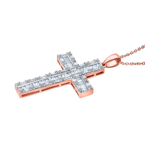 LUXURIANT SGL zertifizierter SI-GH Labor Diamant Kreuz Anhänger mit 50cm Kette, 925 Silber 750 Roségold Vermeil - 1 ct. image number 3