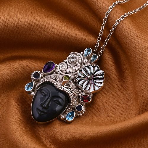 Royal Bali Kollektion- Regenbogen Glasachat und mehrfarbiger Edelstein-Anhänger- 22,85 ct. image number 1