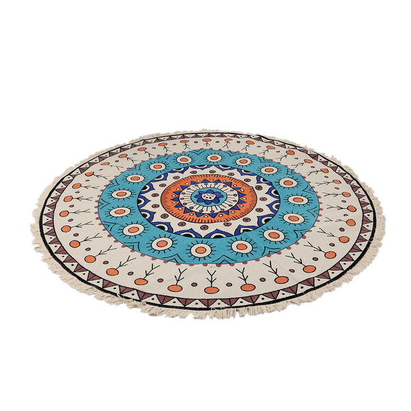 Handgewebter Teppich aus 100 % Baumwolle, 150 cm Durchmesser, Mandala Türkis image number 3