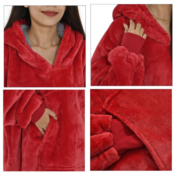 Flauschiger Flanell Hoodie mit großer Tasche, 194x98cm, rot image number 6