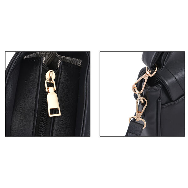 Umhängetasche aus Kunstleder mit abnehmbarem Riemen, Größe 27x7x15 cm, Schwarz image number 5