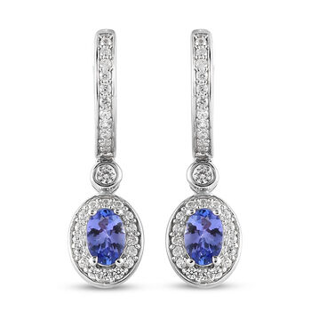 Tansanit und Zirkon-Ohrringe, 925 Silber platiniert ca. 1,51 ct