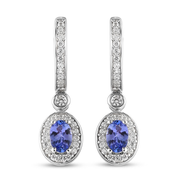 Tansanit und Zirkon-Ohrringe, 925 Silber platiniert ca. 1,51 ct
