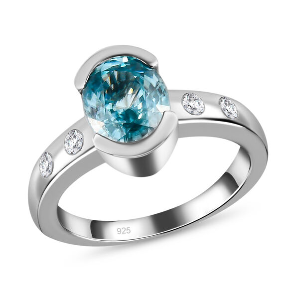 Blauer und Wei&szlig;er Zirkon Ring 925 Silber platiniert  ca. 3,14 ct image number 4