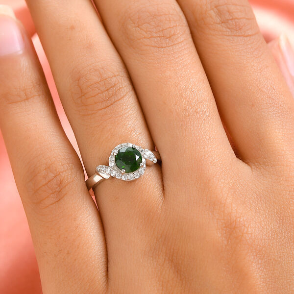 Nat&uuml;rlicher Chromdiopsid und Zirkon Ring 925 Silber platiniert  ca. 1,21 ct
