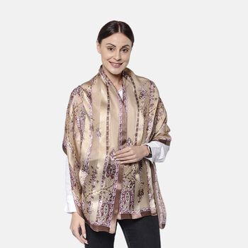 LA MAREY - 100% nat&uuml;rlicher, bedruckter Maulbeerseiden-Schal in Geschenkbox, Braun