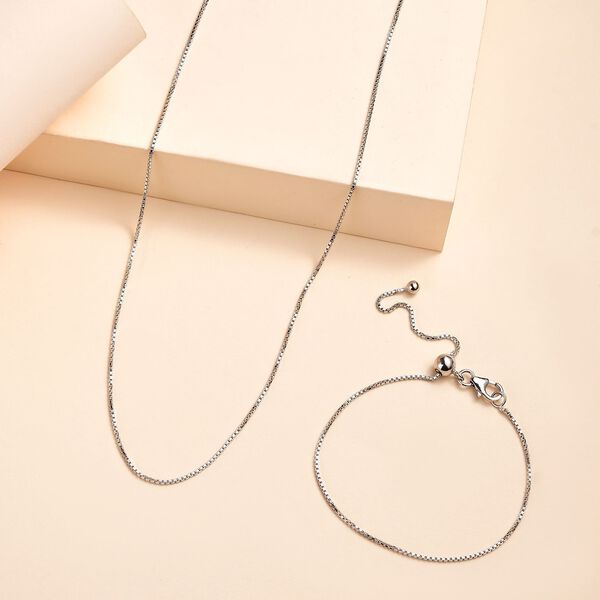 2er-Set Venezianische Box-Kette und Armband, platiniertes Silber image number 2