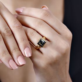 Tucson Exklusive- Goldenite, Weißer Zirkon Ring 925 Silber 750 Gelbgold Vermeil (Größe 18.00) ca. 2.62 ct